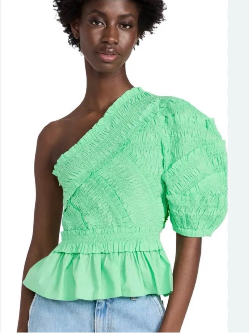 Sea-New York One-Shoulder Green Ruffled Peplum Top